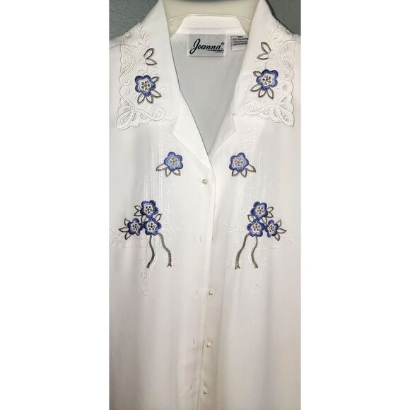 Vintage Joanna White Floral Embroidered Button Up Short Sleeve Blouse Sz S - Picture 5 of 5